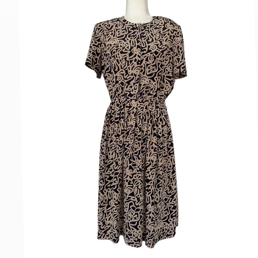 Vintage Leslie Faye Dress Petite Short Sleeve Abstract Print